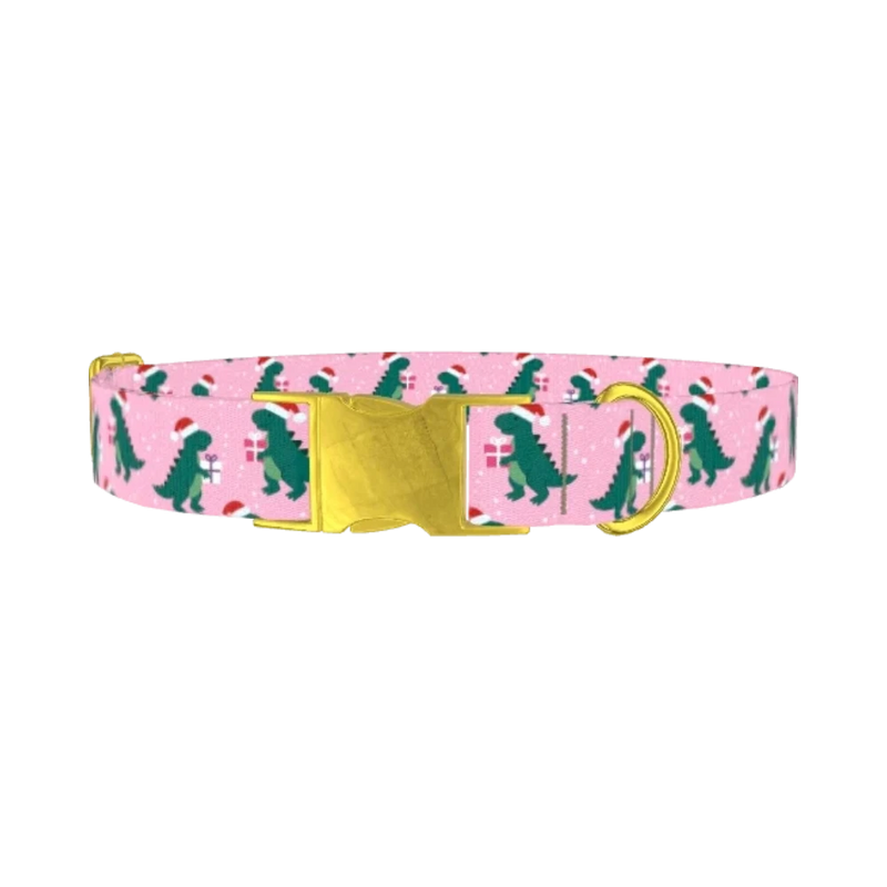 Christmas Dino Dog Collar - metal gold