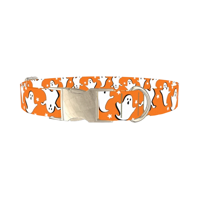 Halloween Ghost Stars Dog Collar - metal silver