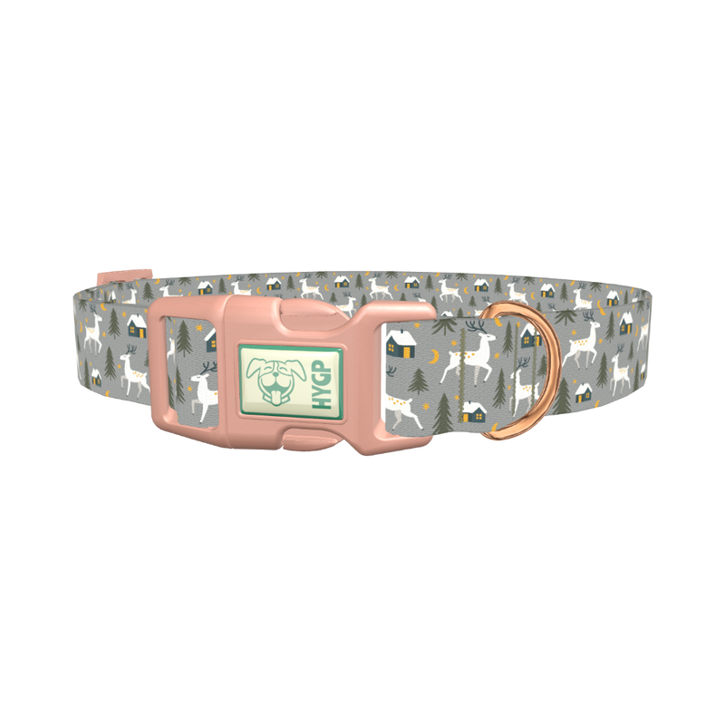 Deer and Cabin Forest Dog Collar - plastic rose gold