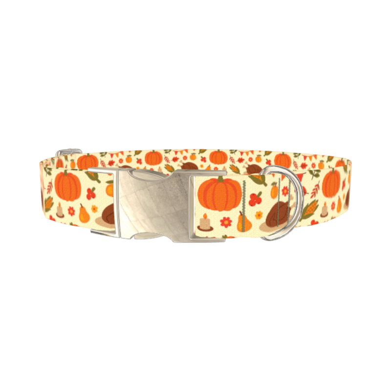 Thanksgiving Feast Dog Collar - metal silver