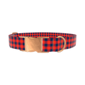 Blue Red Plaid Dog Collar - metal silver