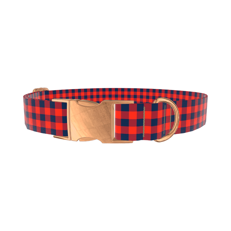 Blue Red Plaid Dog Collar - metal silver