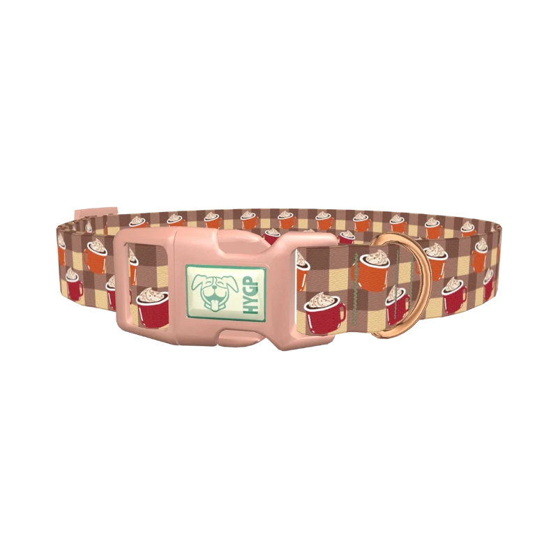Plaid Hot Cocoa Dog Collar - plastic rose gold