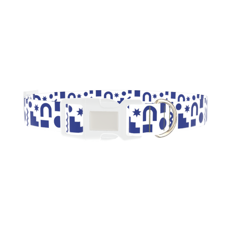 Navy Geometric Shapes Dog Collar - plastic silver