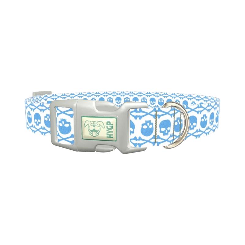 Cyan Skull Pattern Dog Collar - plastic silver