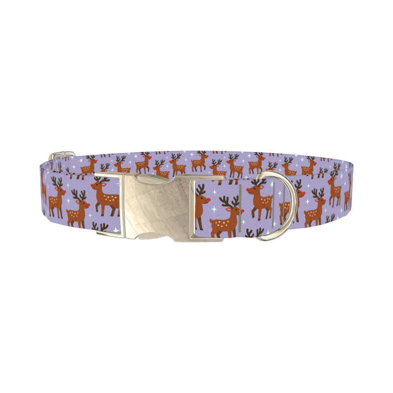 Purple Reindeer Dog Collar - metal silver