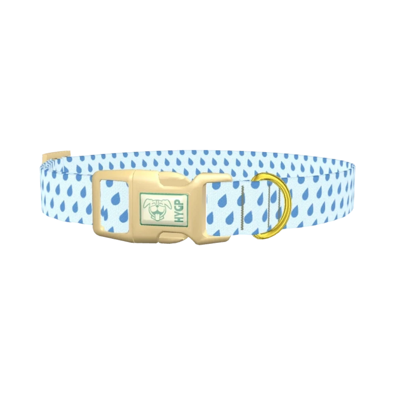 Blue Raindrop Dog Collar - plastic gold