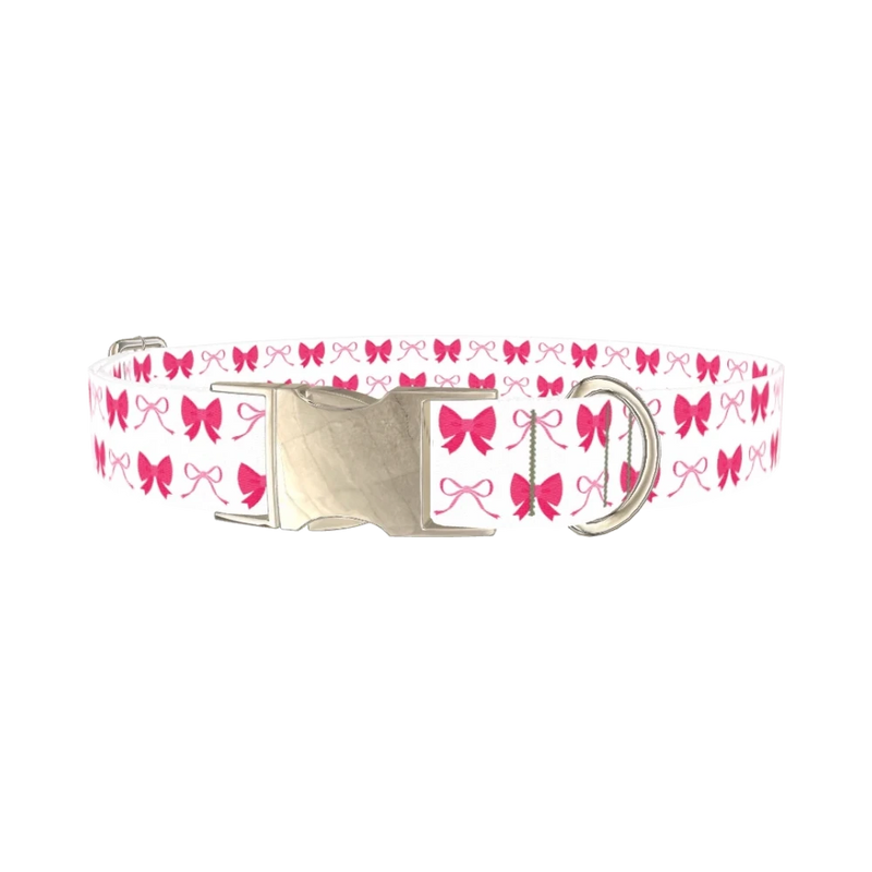 Pink Ribbon Dog Collar - metal silver