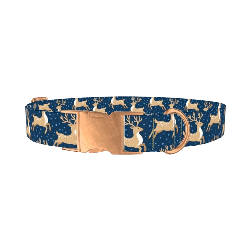 Christmas Reindeer Dog Collar - metal rose gold