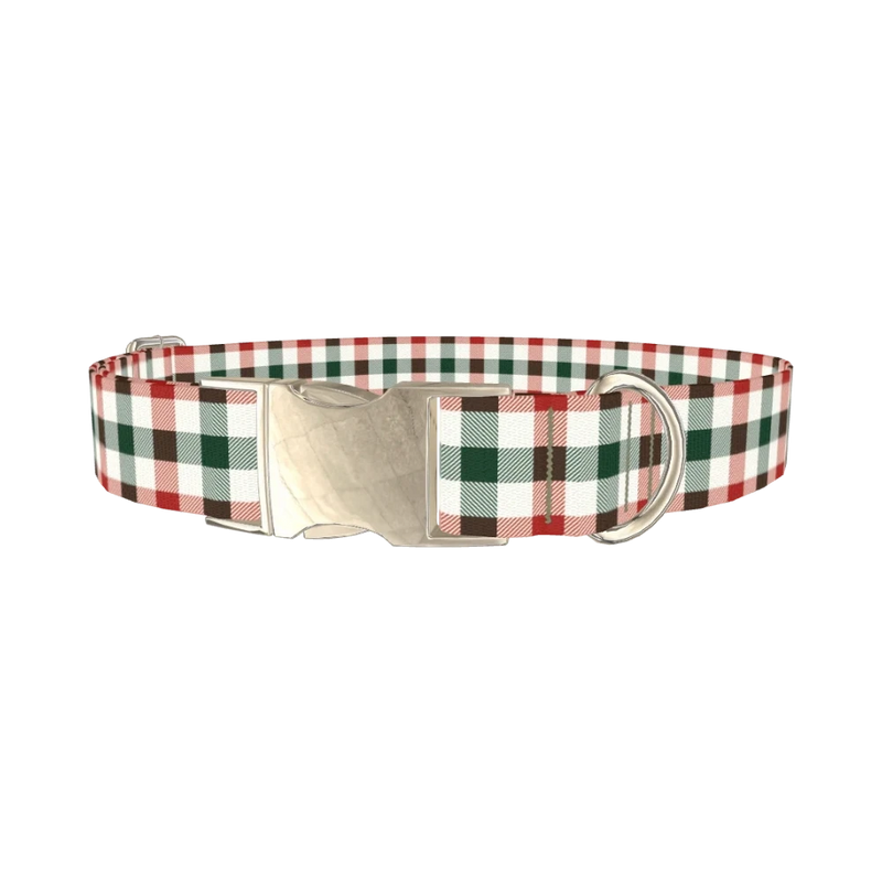 Striped Plaid Dog Collar - metal silver