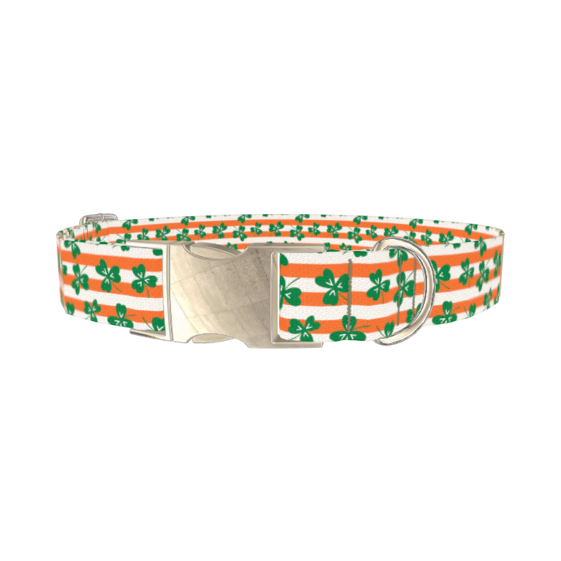 St. Patrick's Clover Stripe Dog Collar - metal silver