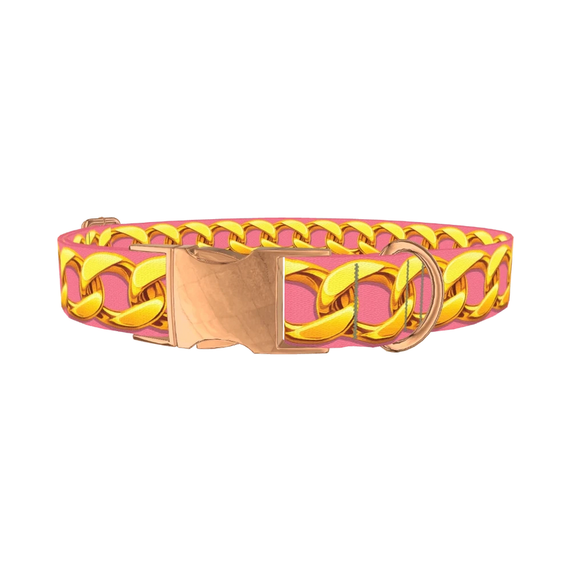 Pink Gold Chain Dog Collar - metal rose gold