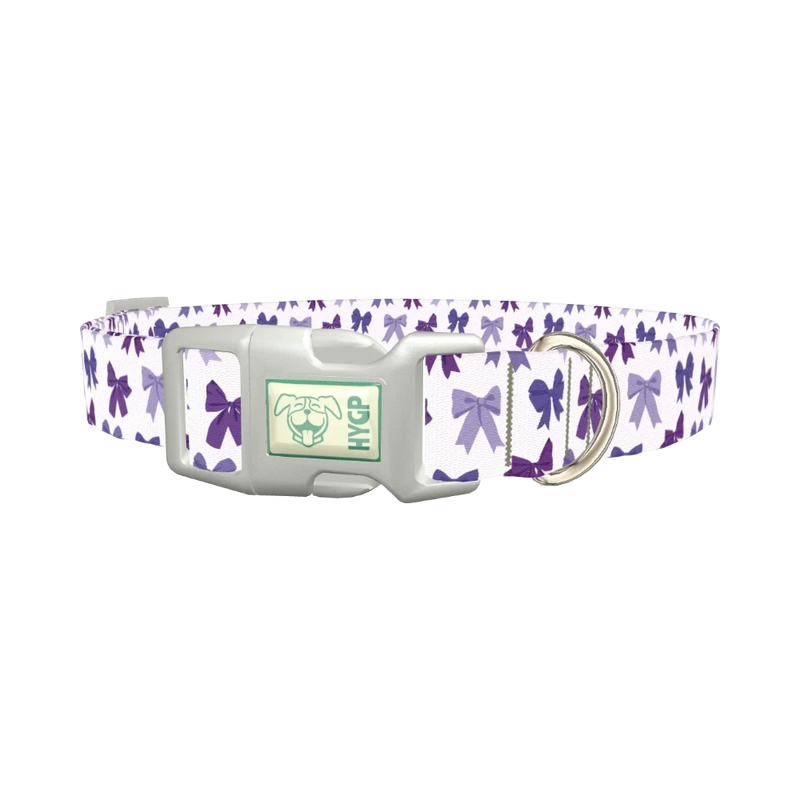 Purple Bow Dog Collar - plastic silver