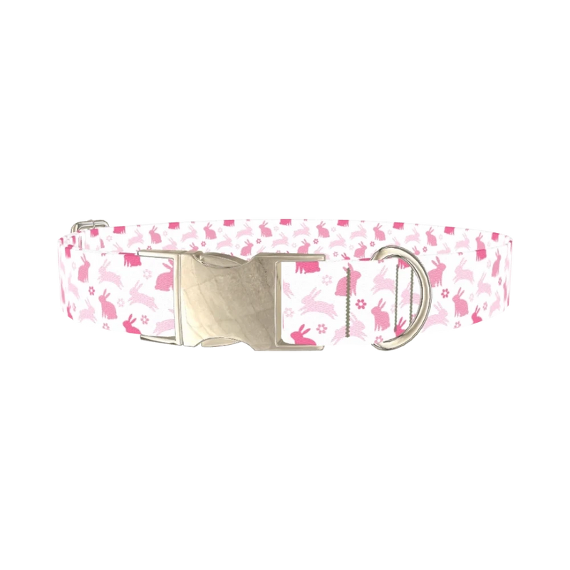 Pink Bunny Floral Dog Collar - metal silver