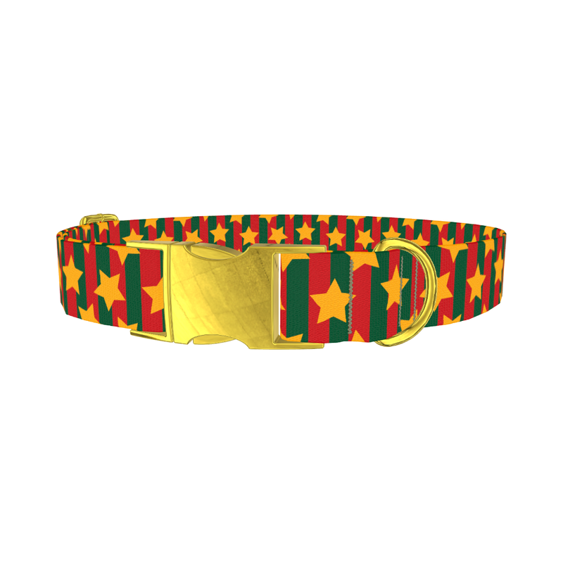 Christmas Stars and Stripes Dog Collar - metal gold