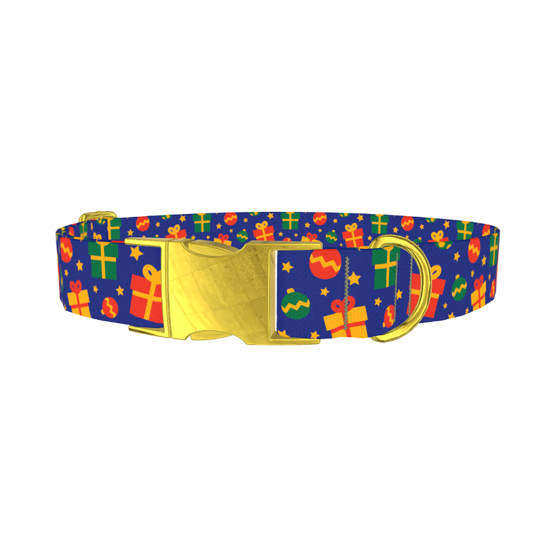 Festive Gift Dog Collar - metal gold
