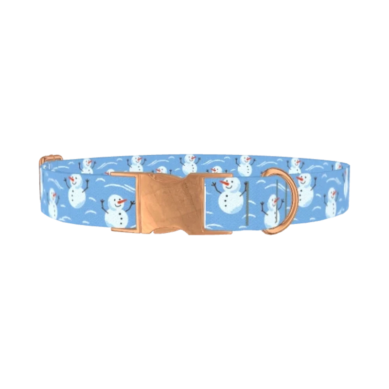 Christmas Snowman Dog Collar - metal rose gold