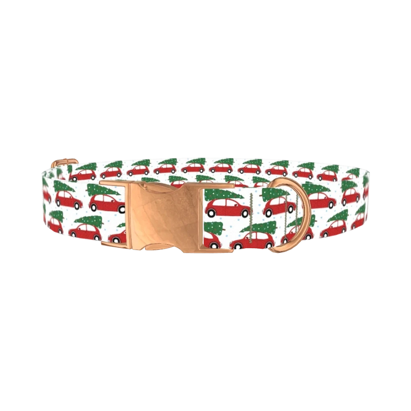 Christmas Car Dog Collar - metal rose gold