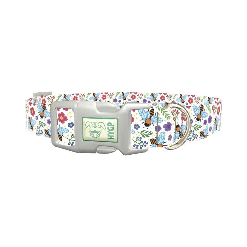 Colorful Bee Garden Dog Collar - plastic silver