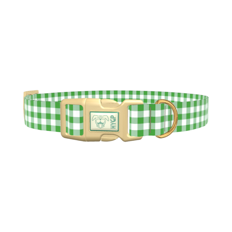 Green Plaid Dog Collar - plastic silver