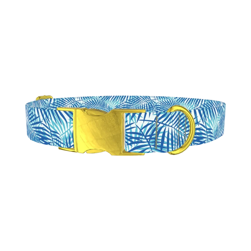 Tropical Palm Leaf Dog Collar - metal gold