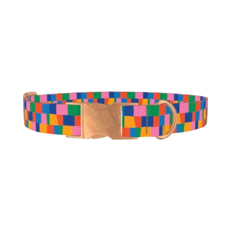 Geometric Rectangle Dog Collar - metal rose gold
