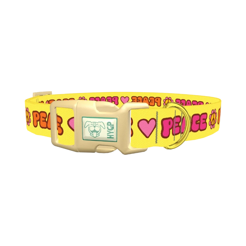 Peace Hippie Dog Collar - plastic gold