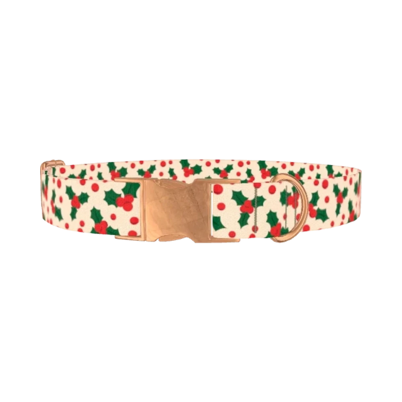 Christmas Holly Dog Collar - metal rose gold