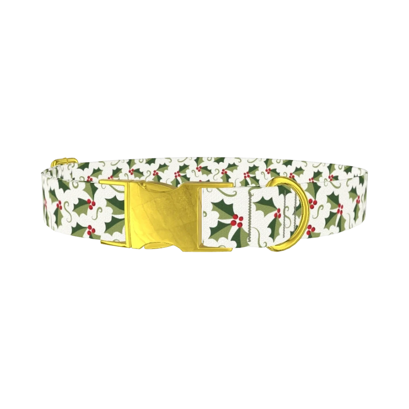 Holly Berry Swirl Dog Collar - metal gold