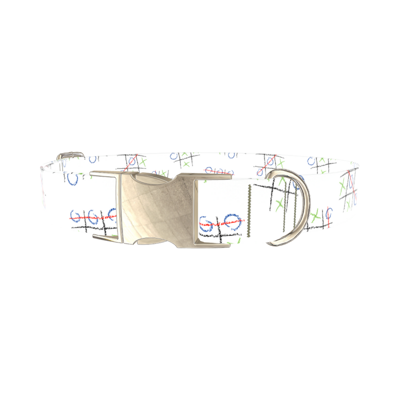 Tic Tac Toe Pattern Dog Collar - metal silver