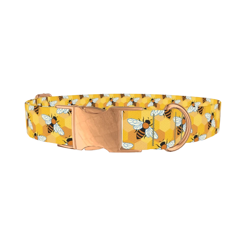 Honeycomb Bee Dog Collar - metal rose gold