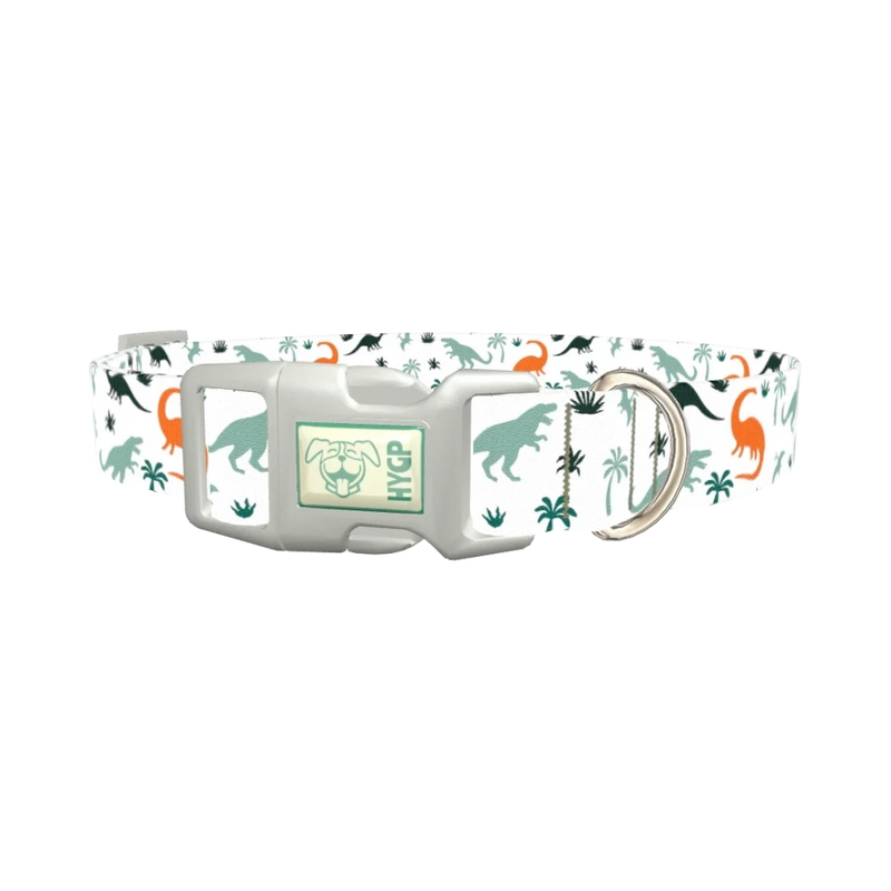 Dinosaur Jungle Dog Collar - plastic silver