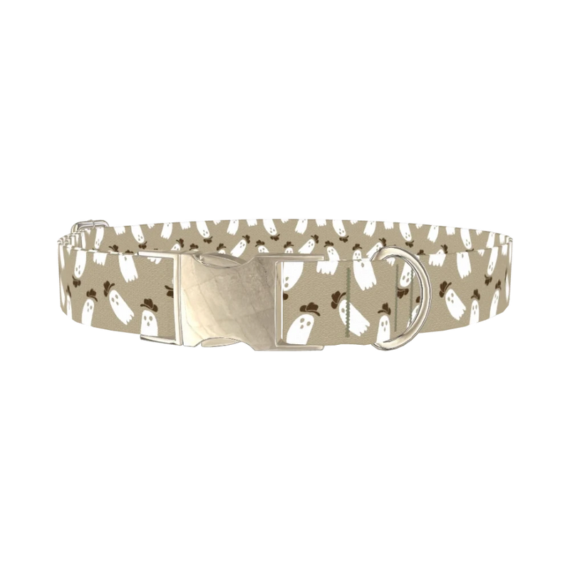 Cowboy Ghost Pattern Dog Collar - metal silver