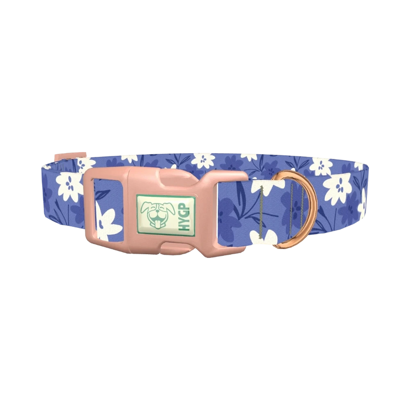 Blue Floral Pattern Dog Collar - plastic rose gold