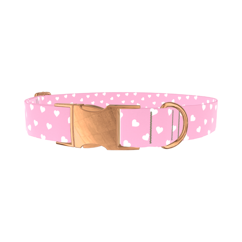 Pink Heart Dog Collar - metal silver