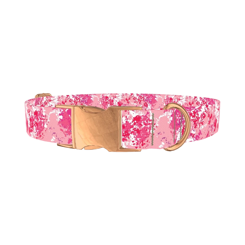 Pink Paint Splatter Dog Collar - metal rose gold
