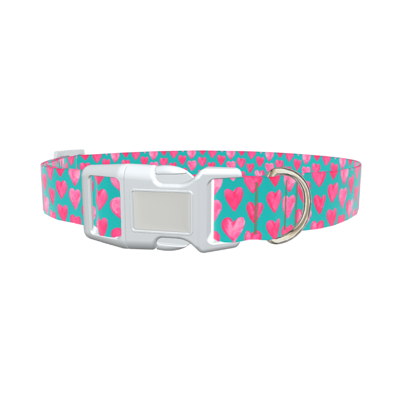 Pink Heart Valentine Dog Collar - plastic gold