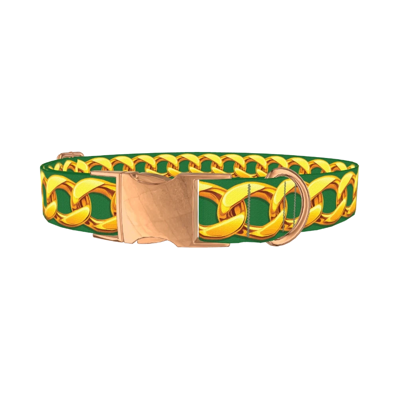 Gold Chain Green Background Dog Collar - metal rose gold