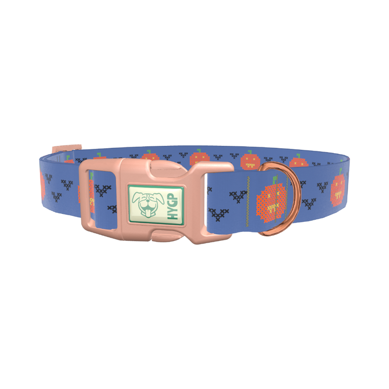 Pumpkin Cross Stitch Dog Collar - plastic gold