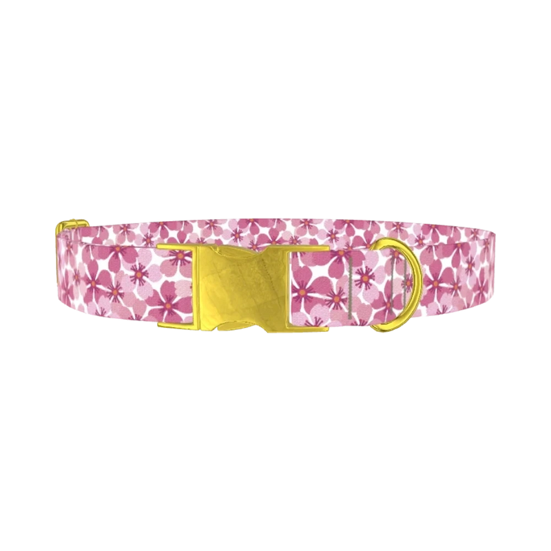 Pink Sakura Blossom Dog Collar - metal gold