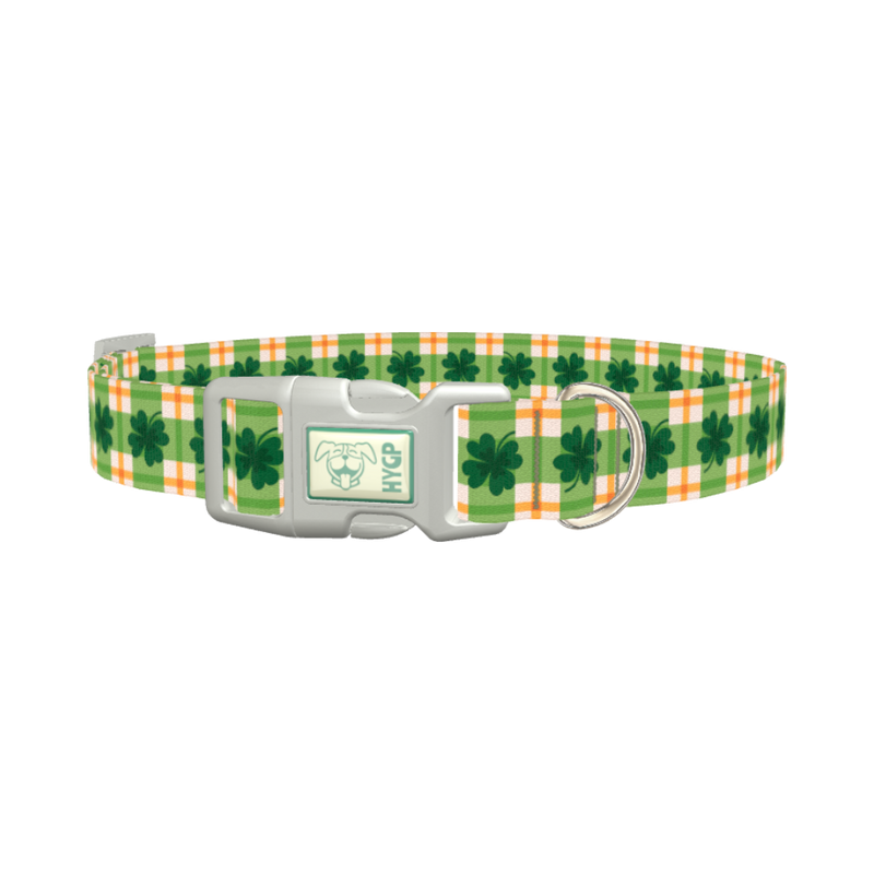 Plaid Clover Dog Collar - plastic silver