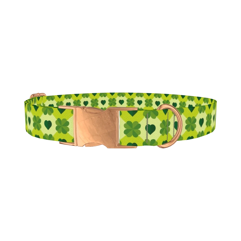 Clover Heart Dog Collar - metal rose gold