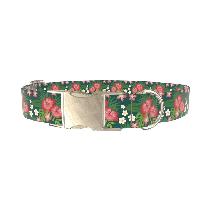 Tropical Floral Dog Collar - metal gold