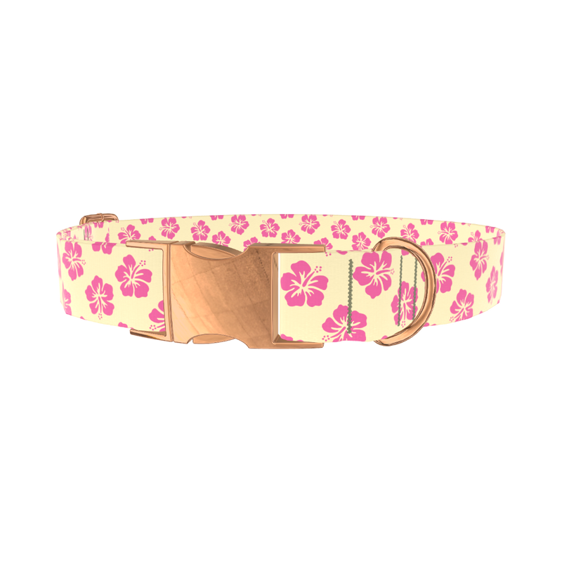 Floral Hibiscus Dog Collar - metal rose gold