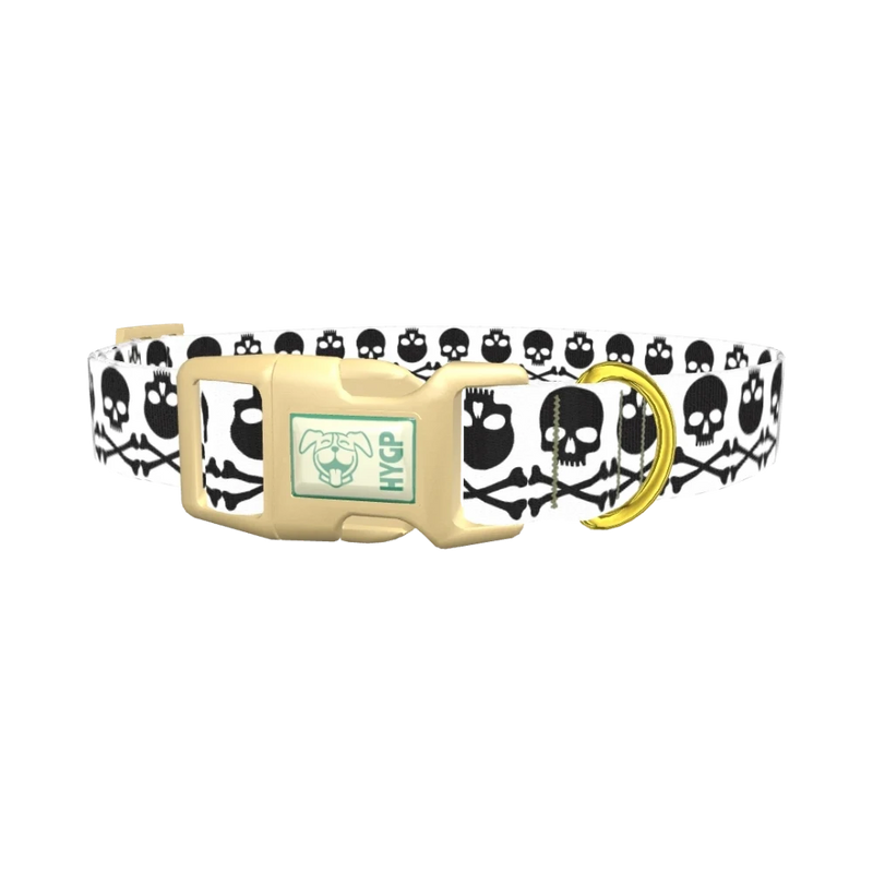 Black Skull Pattern Dog Collar - plastic gold