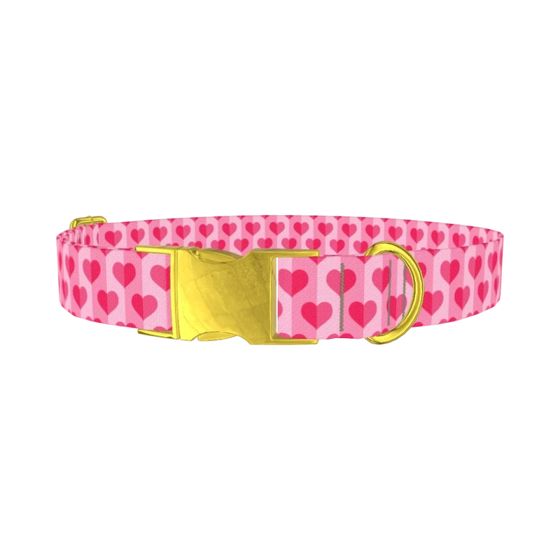 Pink Heart Pattern Dog Collar - metal gold