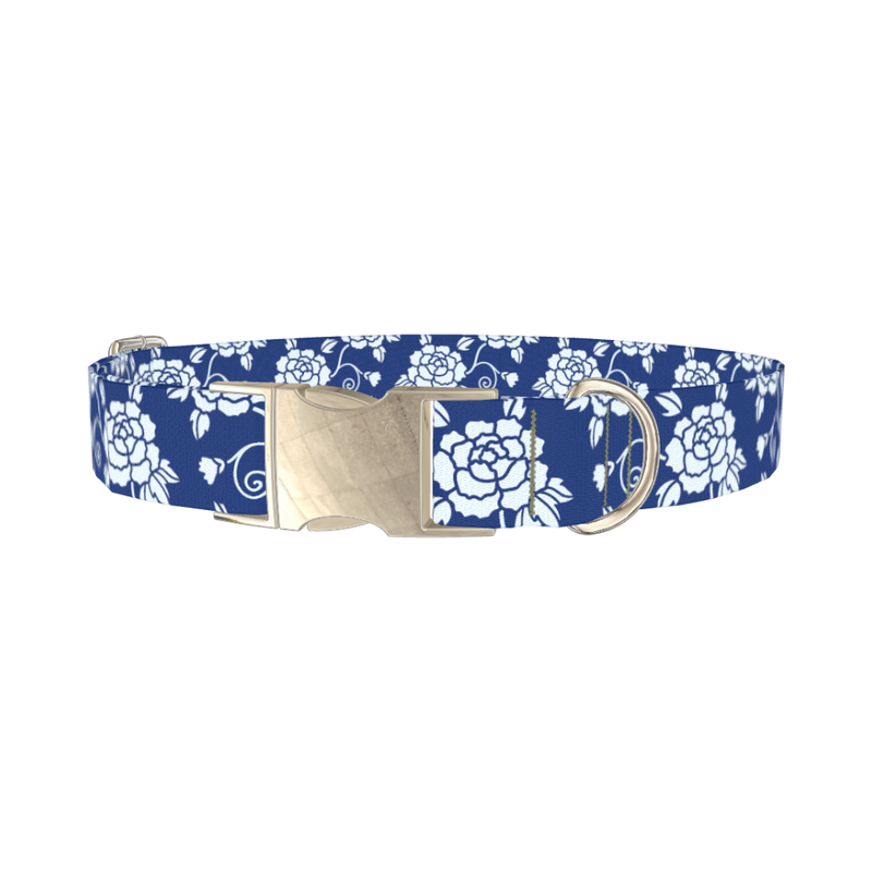Floral Pattern Dog Collar - metal silver