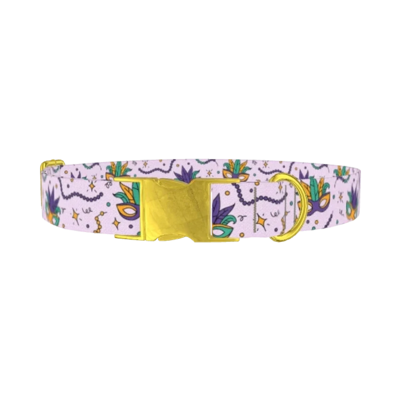 Mardi Gras Mask Dog Collar - metal gold