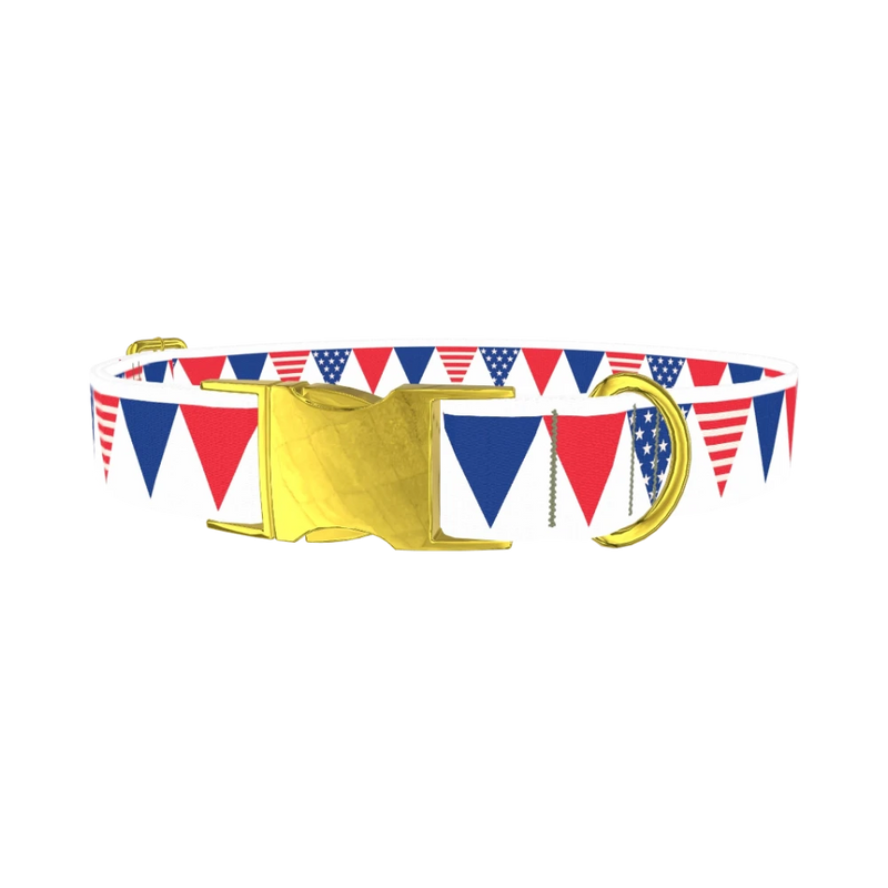 Patriotic Stars and Stripes Dog Collar - metal gold