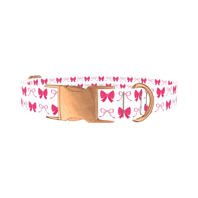 Pink Ribbon Dog Collar - metal rose gold